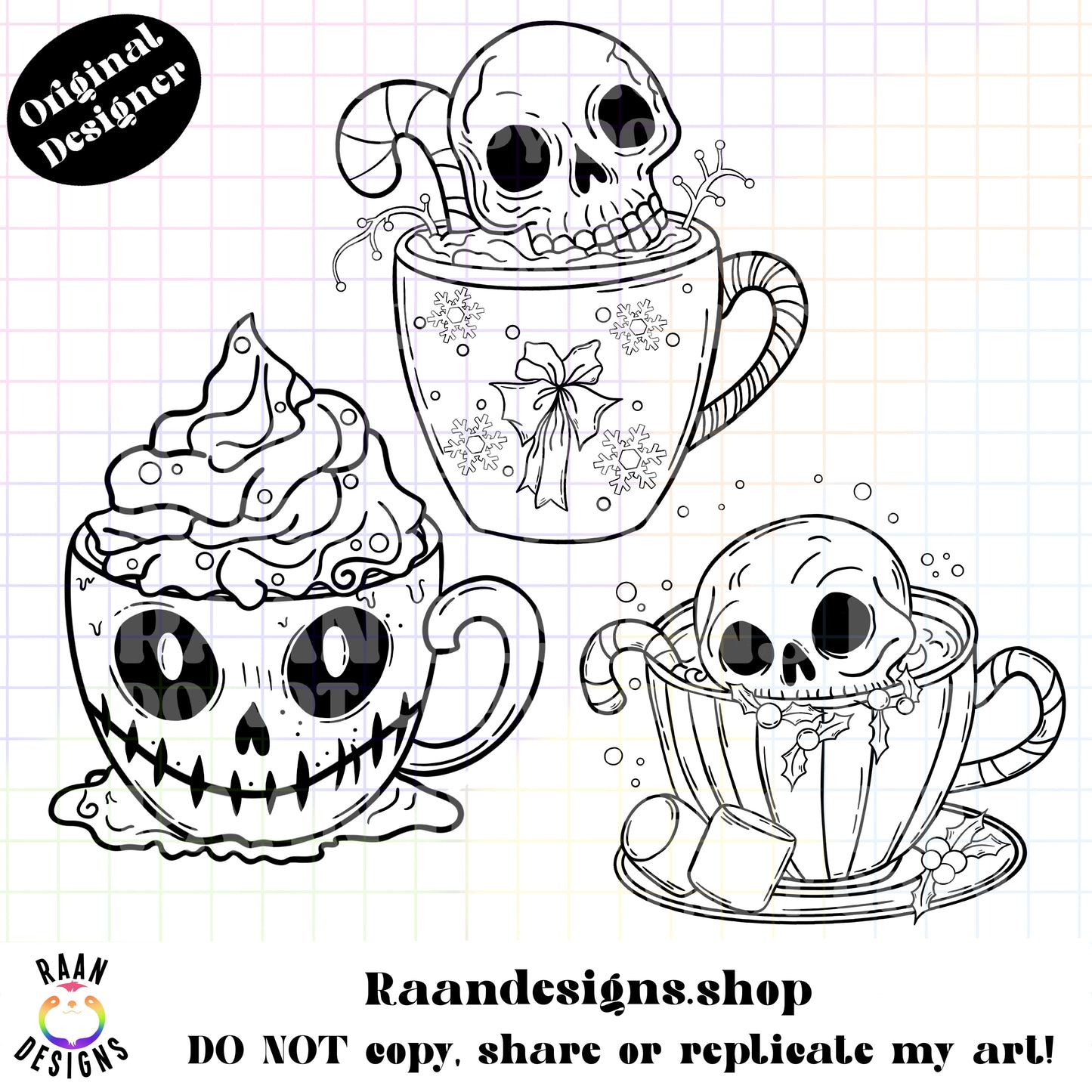 Spooky Christmas Mugs Outline