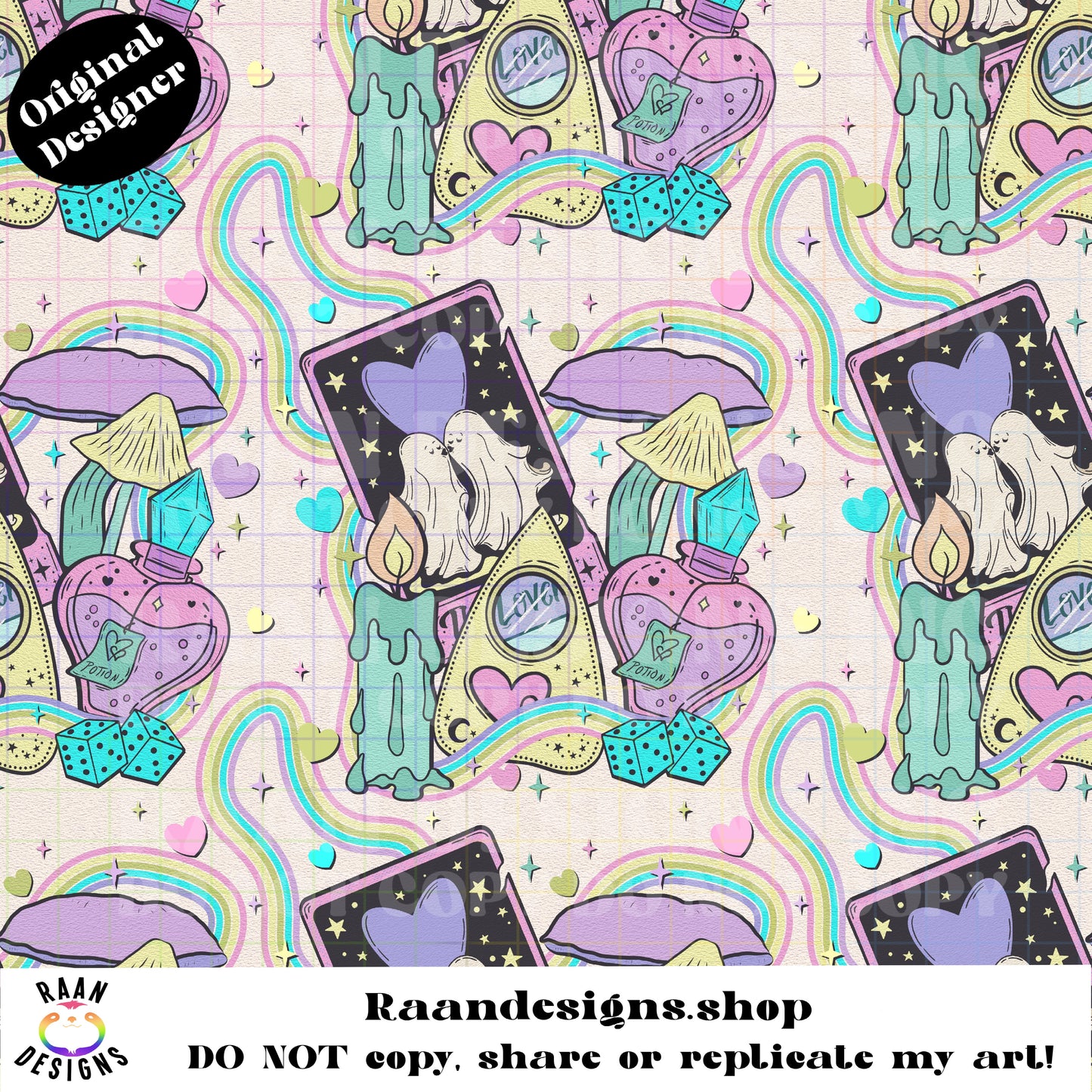 Witchy Lovers Tarot Seamless-Yellow