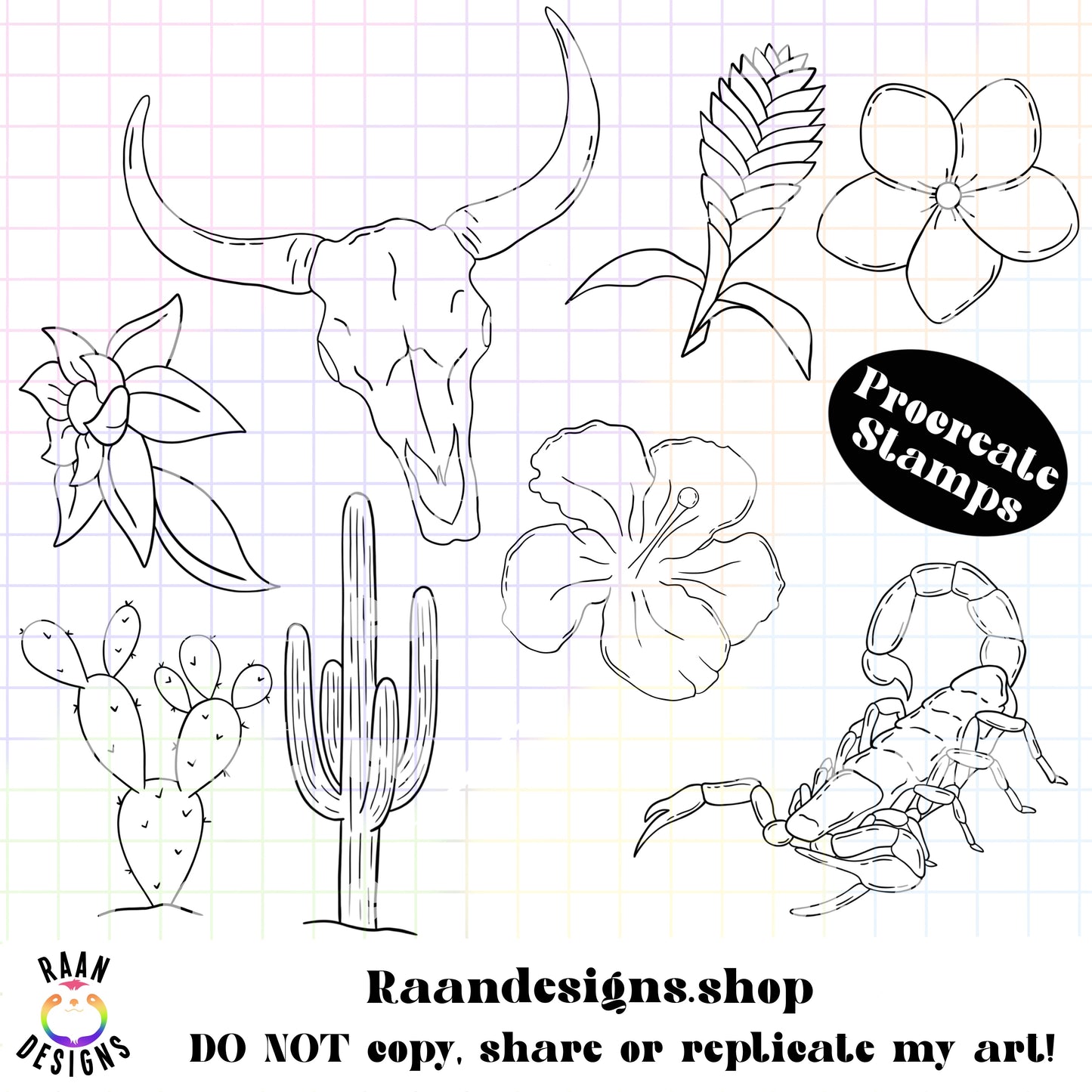 RAAN Tropical Western Brushset-8 Procreate Stamp Set
