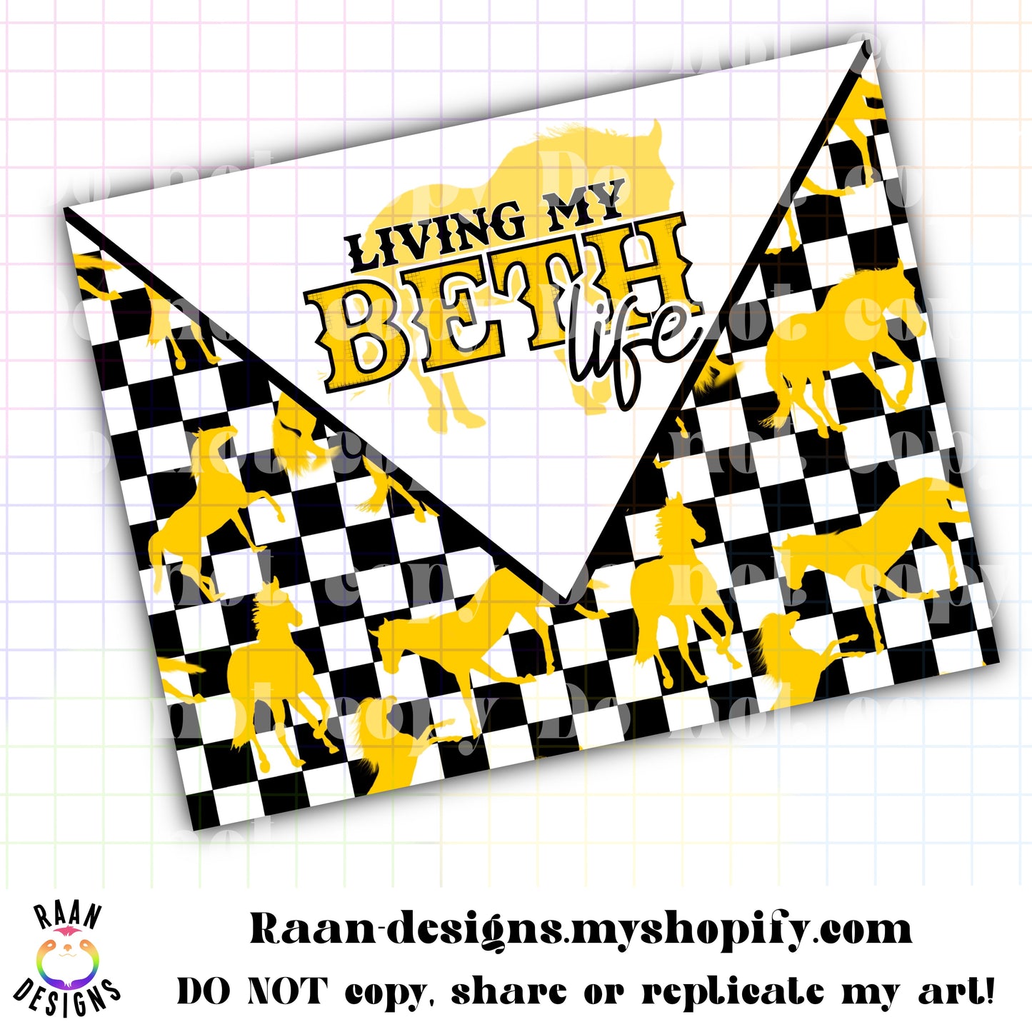 Living My Beth Life with Horses on Checkered Background-Tumbler
