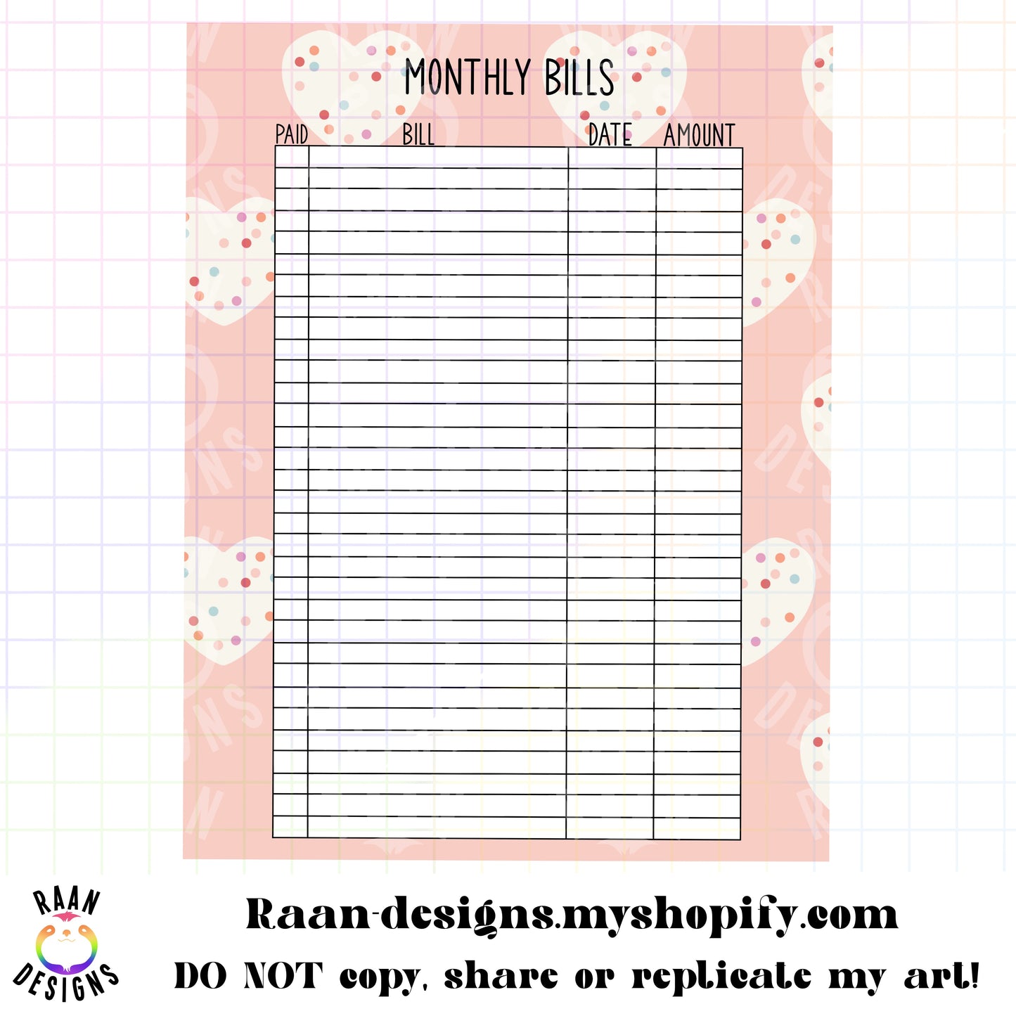 Pink Heart-Monthly Bills