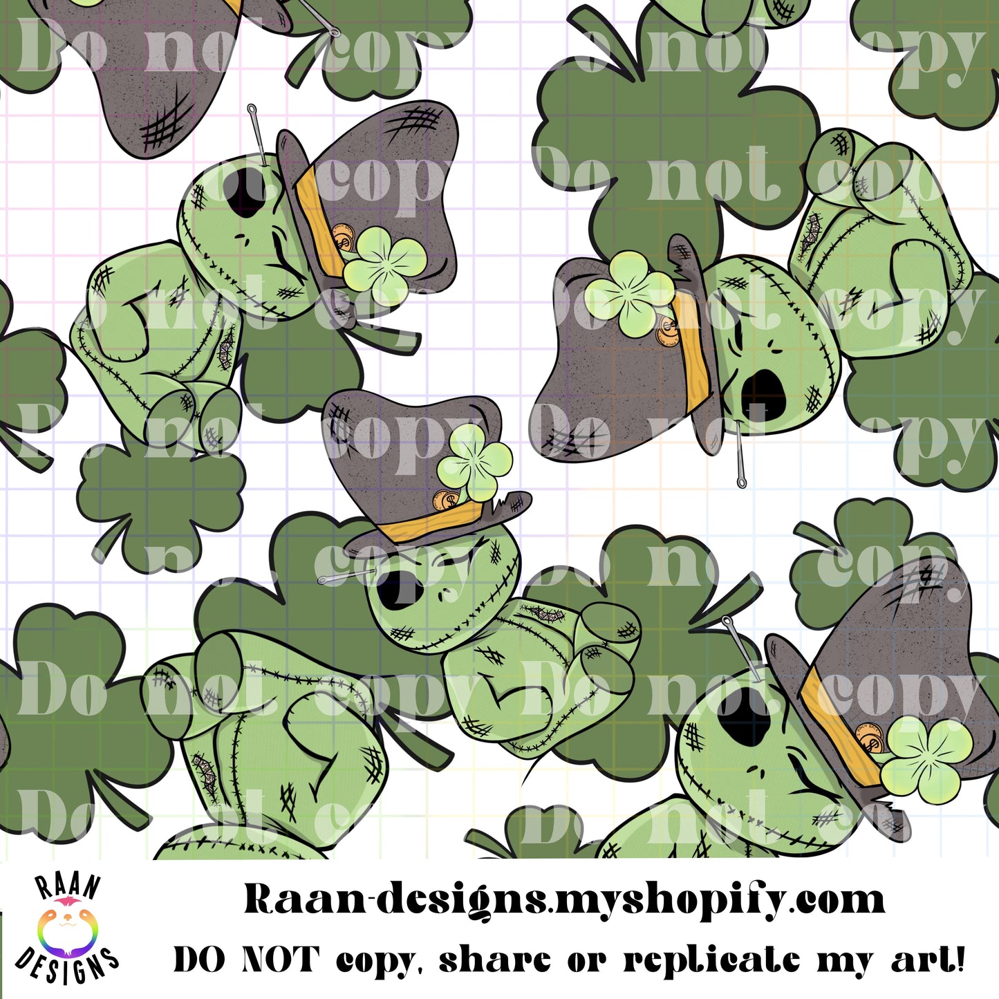 Stitches and Four Leaf Clovers Pattern-Large Print-Seamless