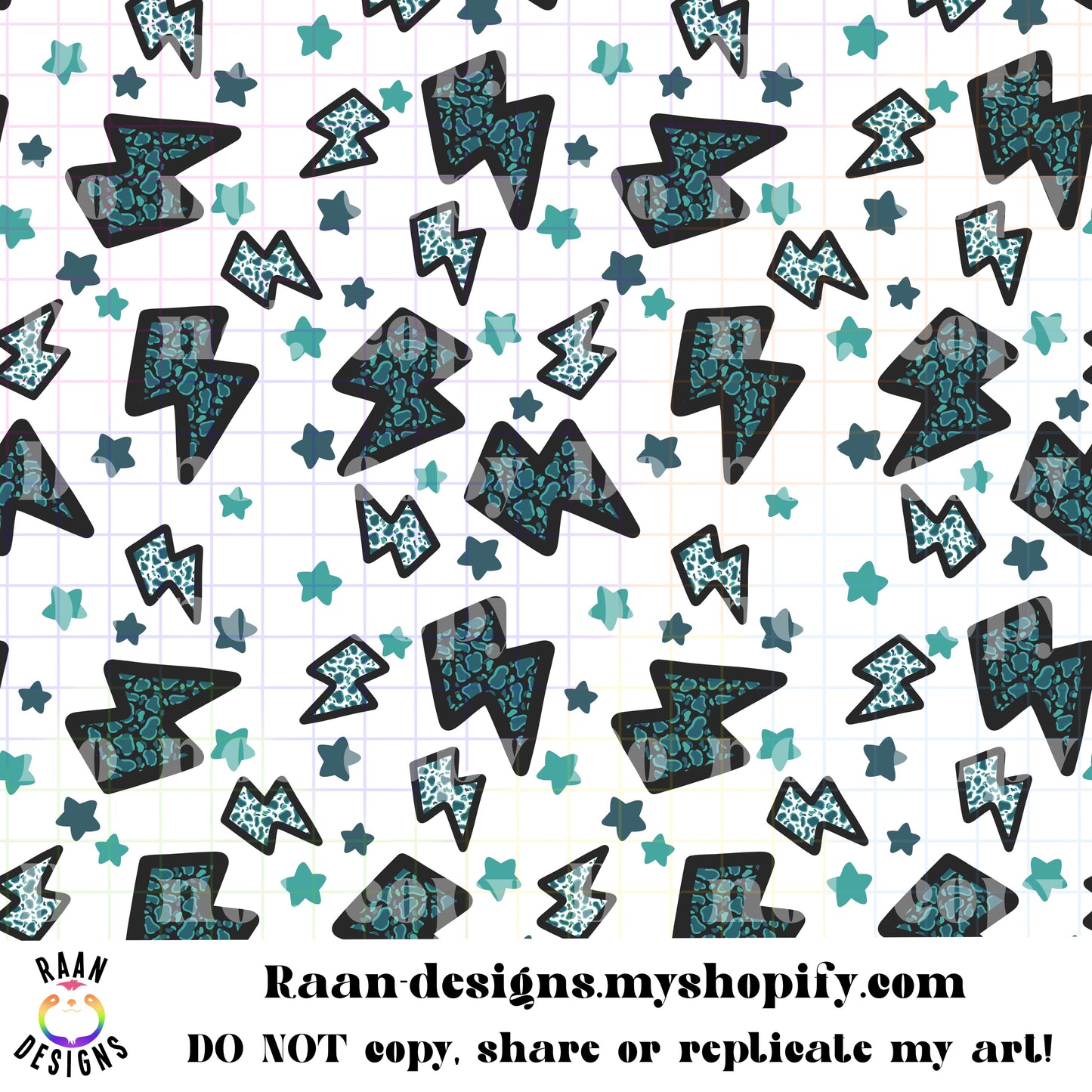 Teal and Black Animal Print, Lightning Bolt, Skelly in Hat Background Bundle-Seamless