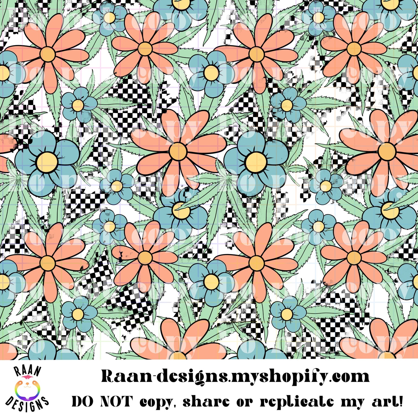 Flowers Weeds Checkered Seamless Patterns Bundle