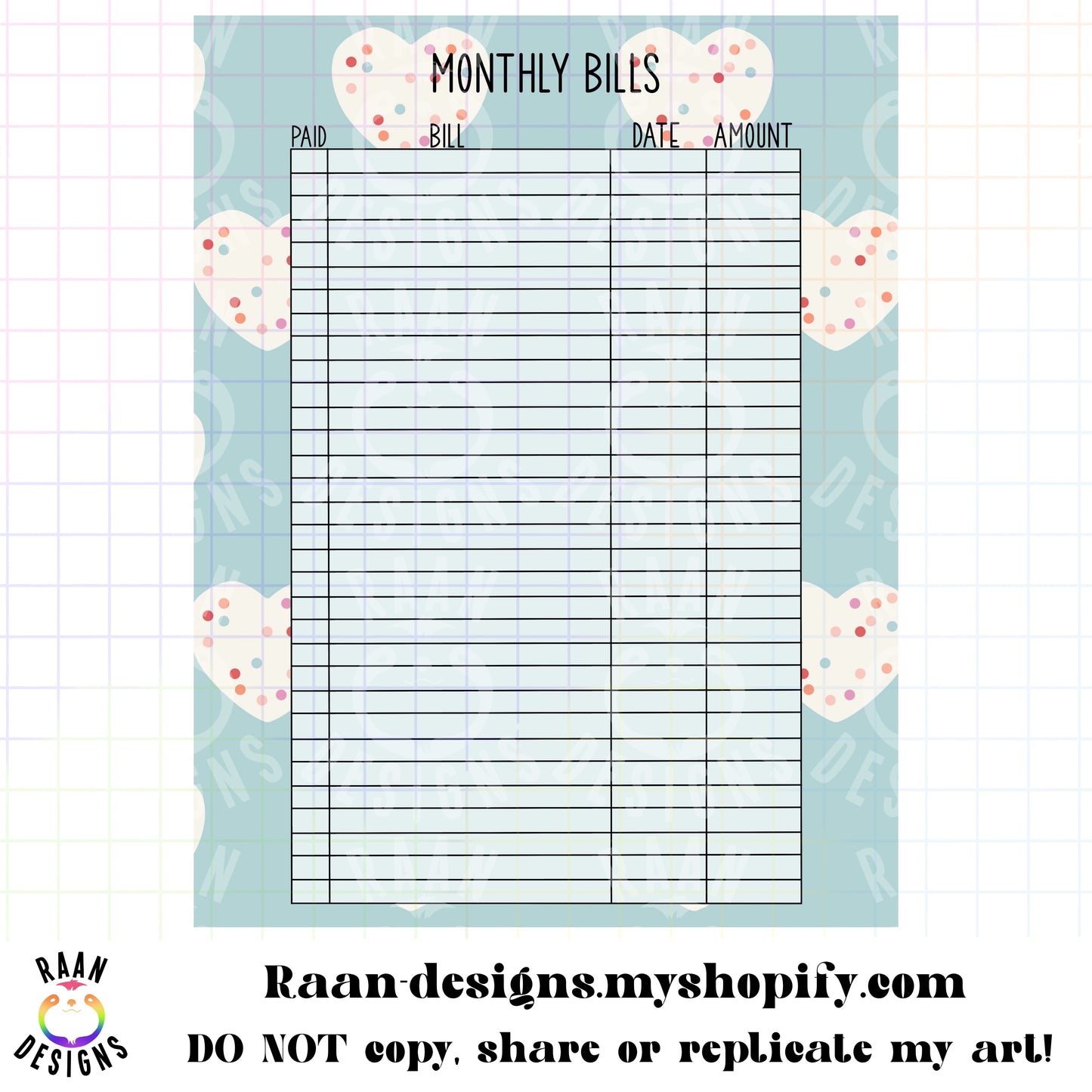 Blue Heart-Monthly Bills