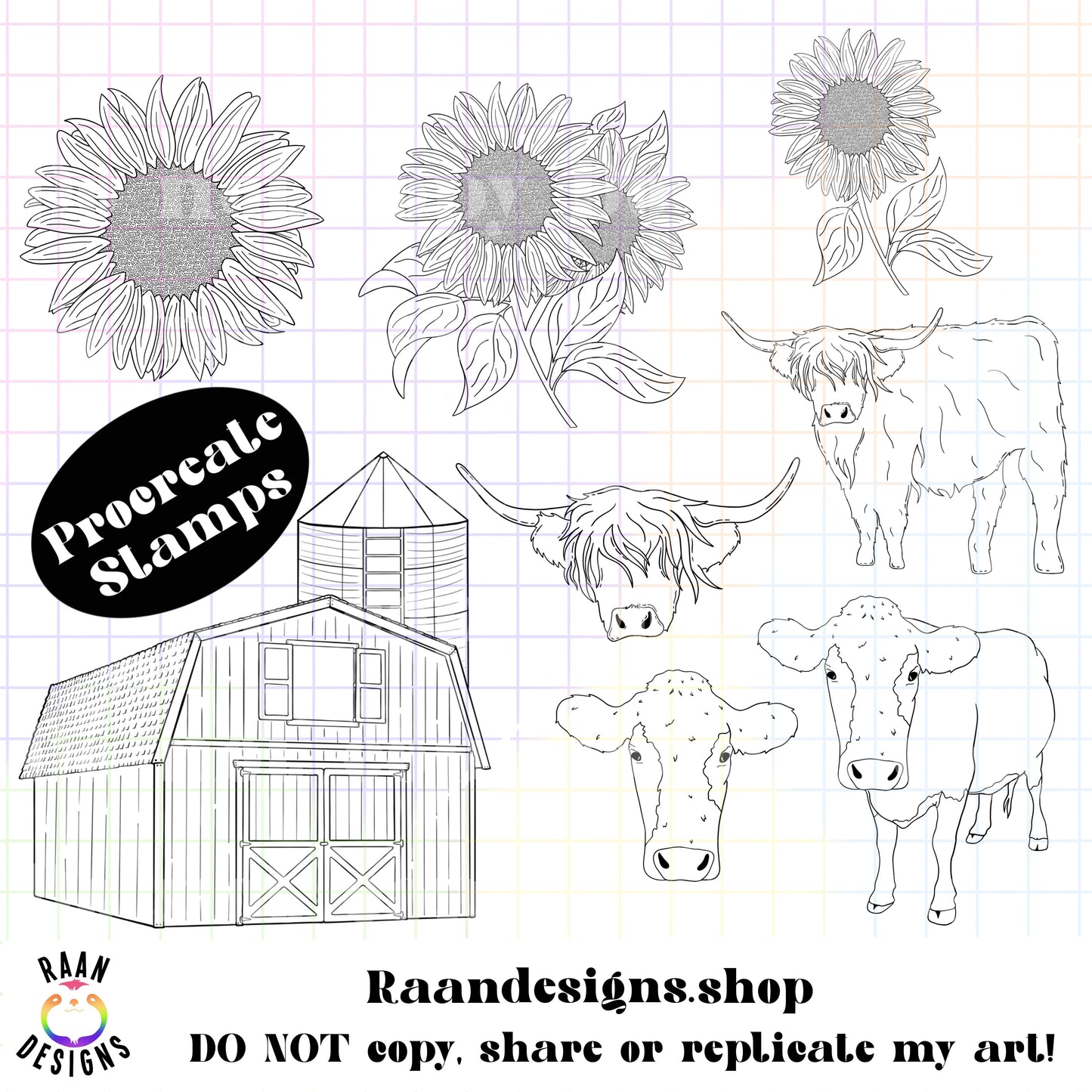 RAAN Cows Brushset-8 Procreate Stamp Set