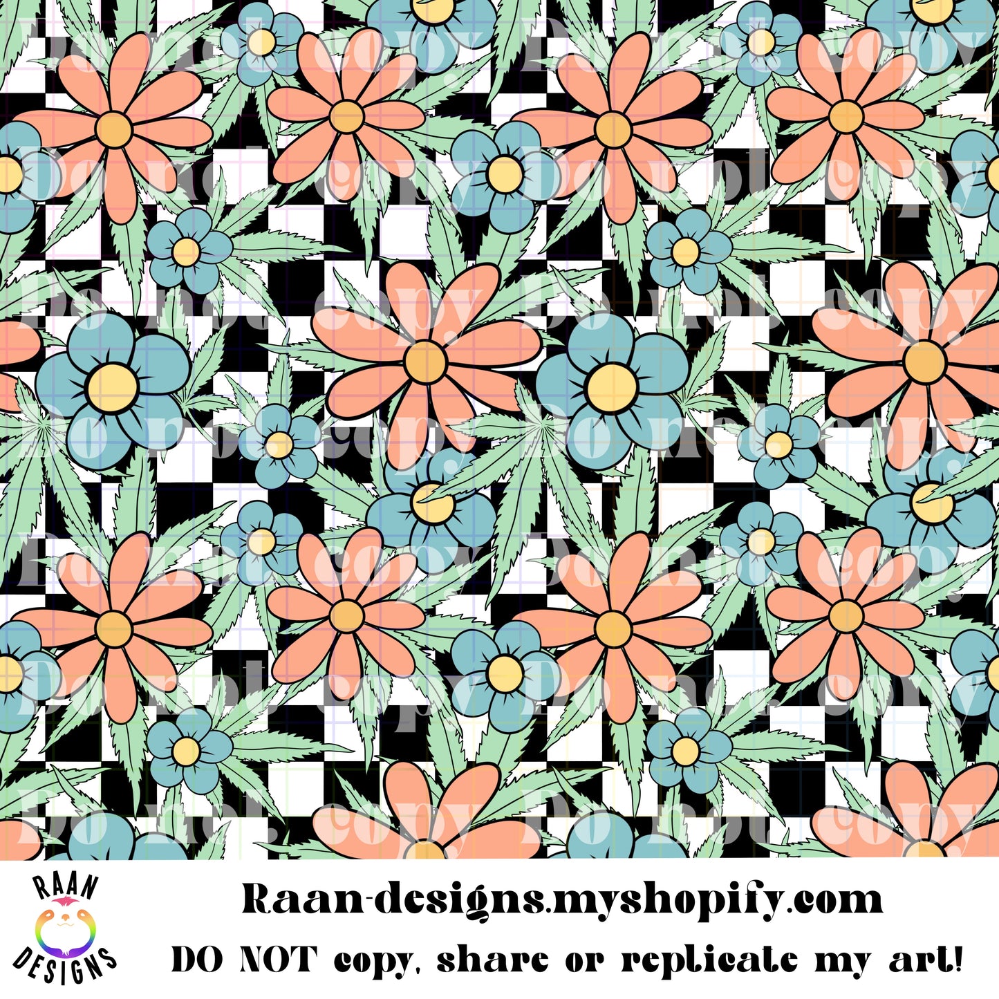 Flowers Weeds Checkered Seamless Patterns Bundle