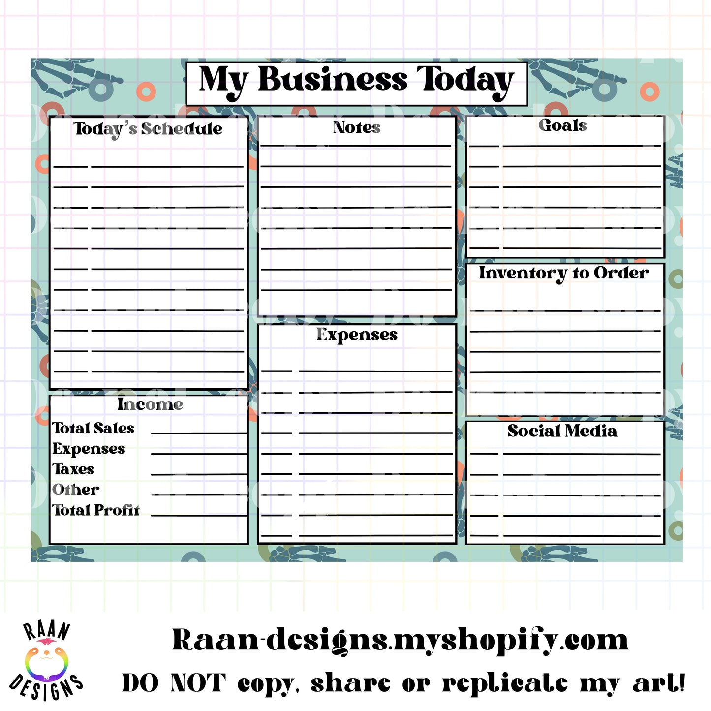 Polka Dot Skelly Finger Daily Business Tracker