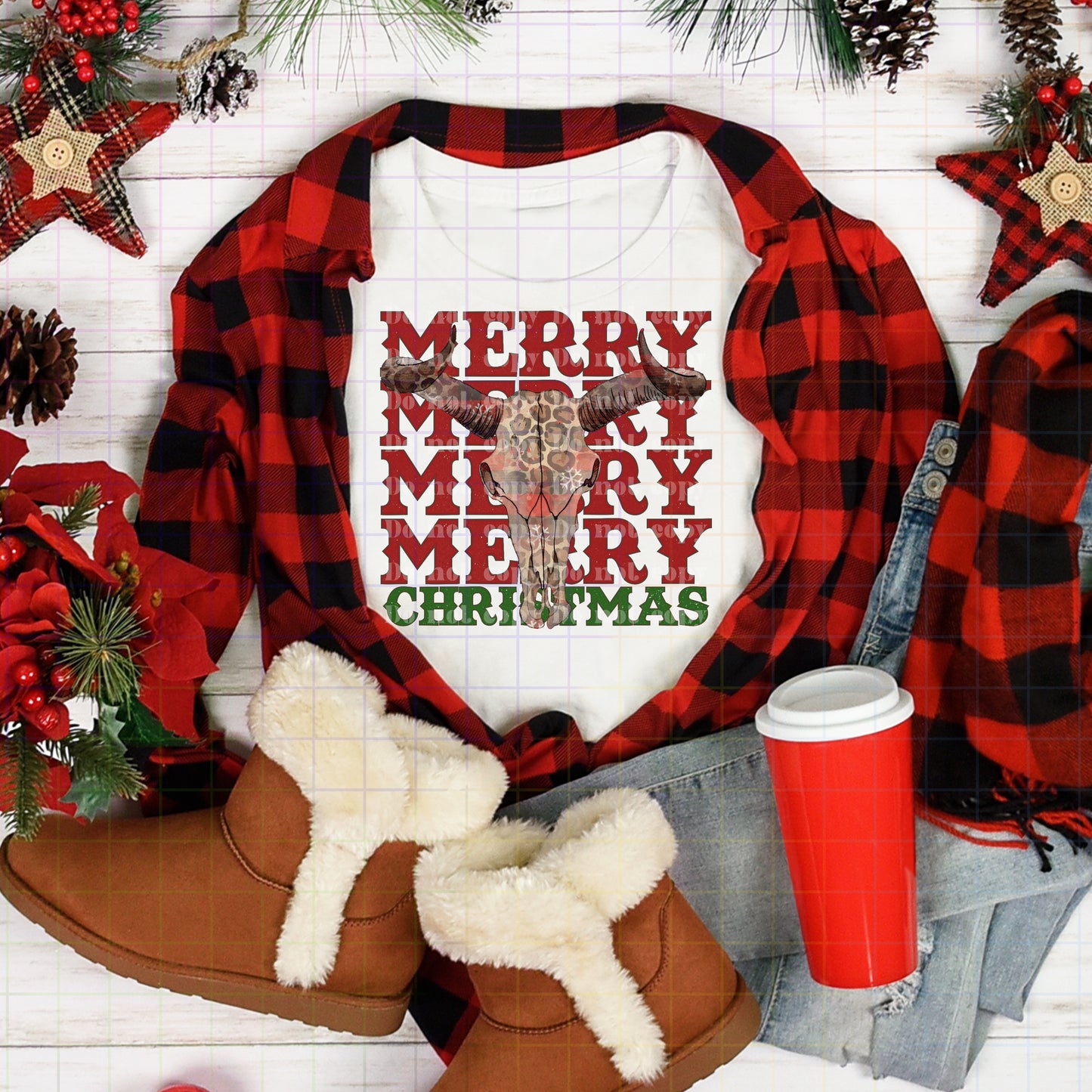Merry Christmas Cow Skull