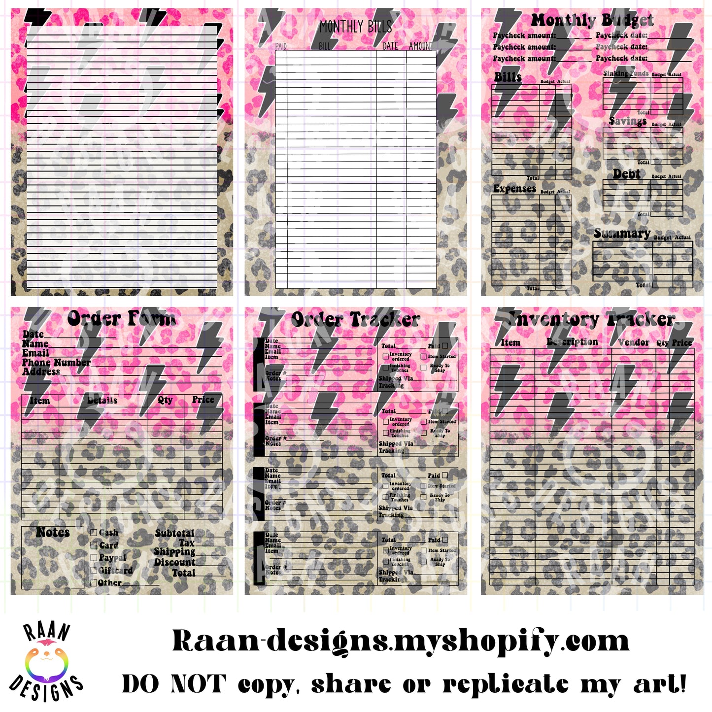 Ombre pink Leopard Printable Business Forms