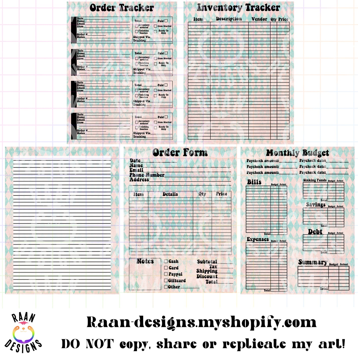 Blue and Pink Diamond-Printable Business Set