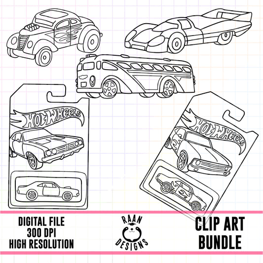 Hot Wheel Outlines-Clipart Bundle