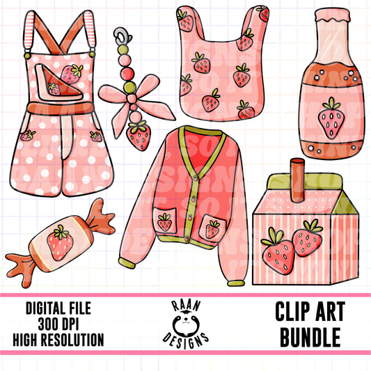 Red Strawberry Set 2-Clipart Bundle