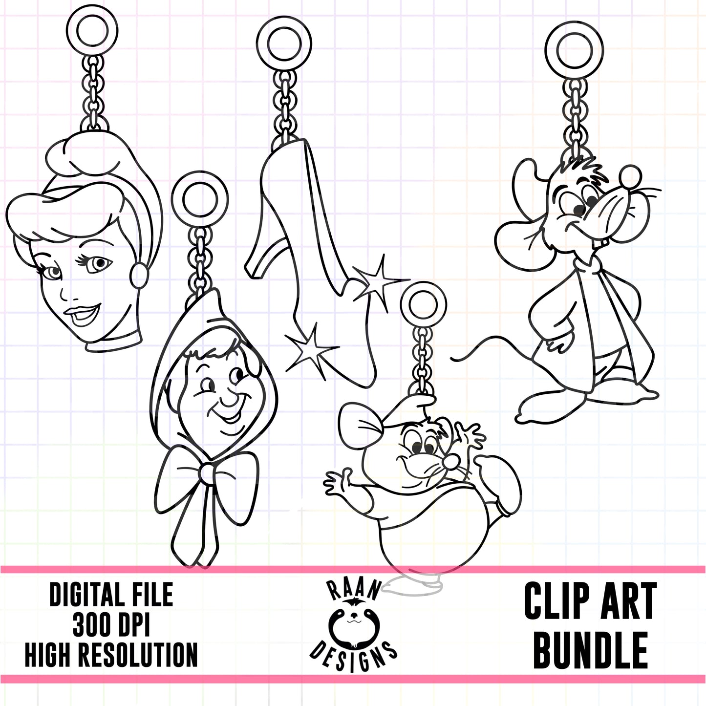 Cinderella Charms Outlines-Clipart Bundle