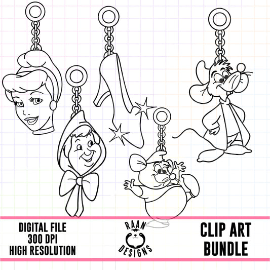 Cinderella Charms Outlines-Clipart Bundle