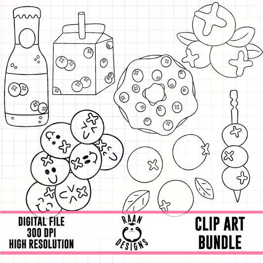 Blueberry Set 1 Outline-Clipart Bundle