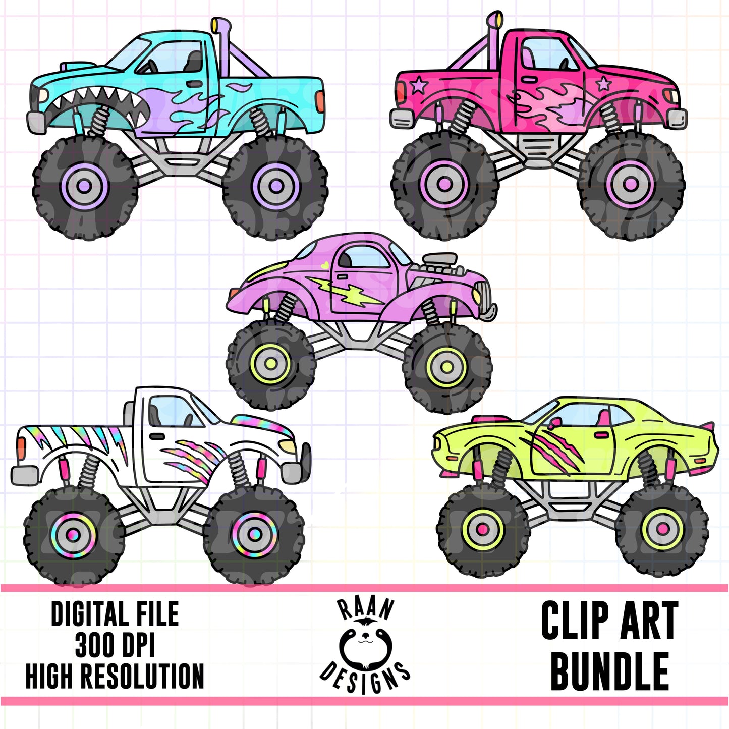 Girl Monster Truck-Clipart Bundle