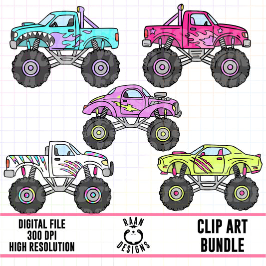 Girl Monster Truck-Clipart Bundle
