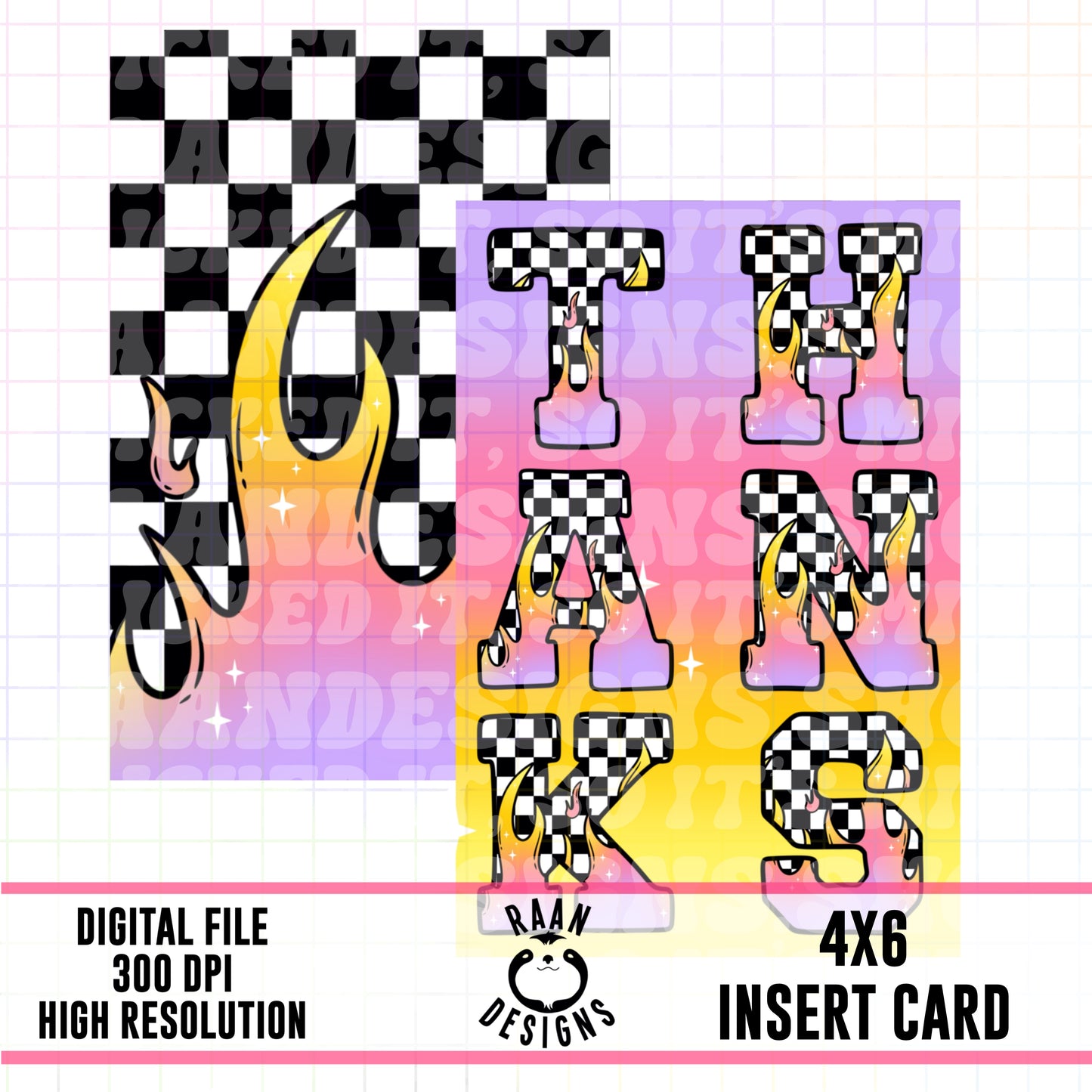 Thank You Checker Flame-Rainbow Checker Insert Card