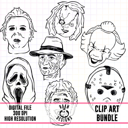 Vintage Halloween Killers-Clipart Bundle