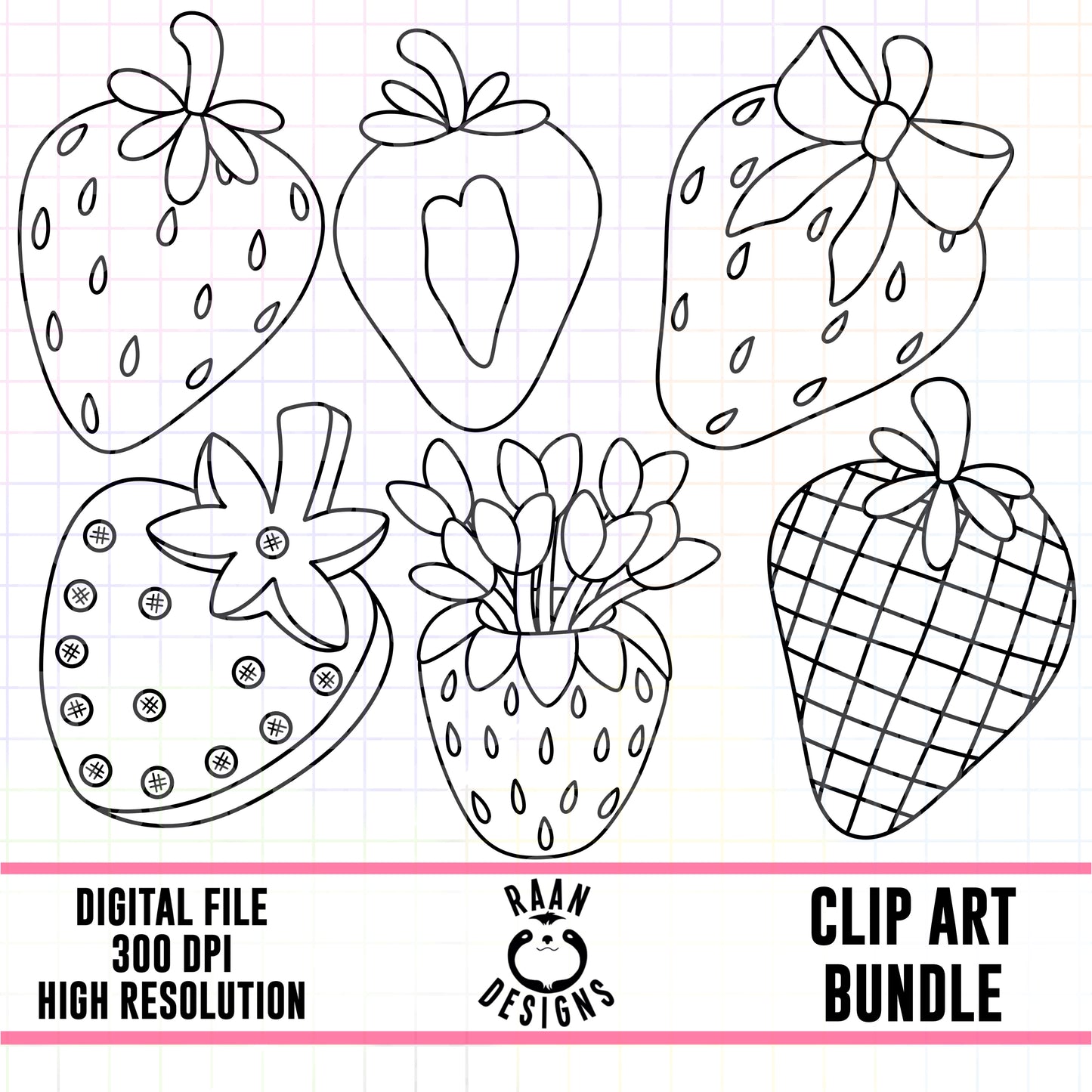 Strawberry Set 1-Outline Clipart Bundle