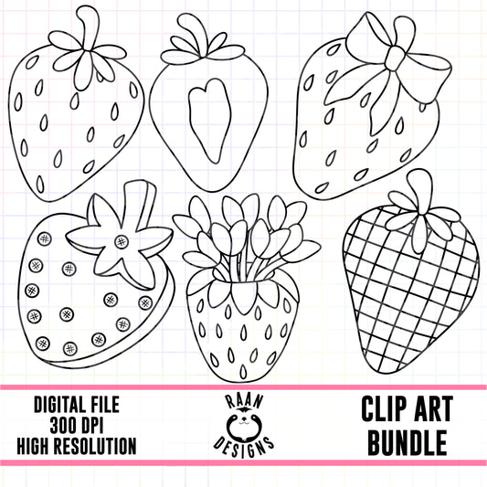 Strawberry Set 1-Outline Clipart Bundle