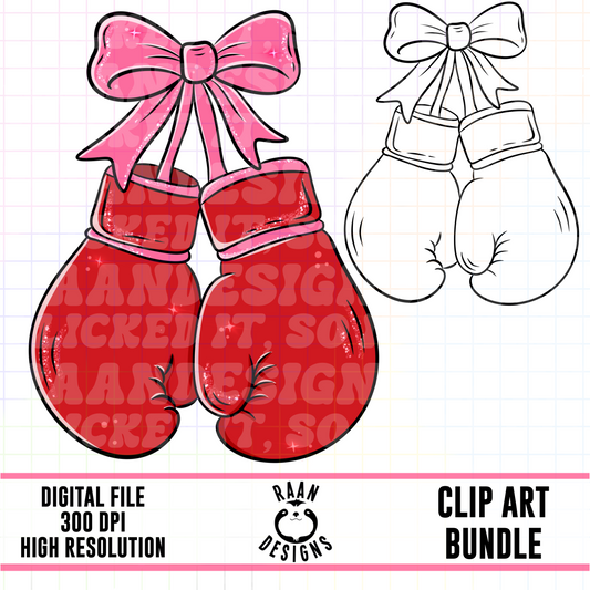 Boxing Gloves with Bow- Clipart Bundle