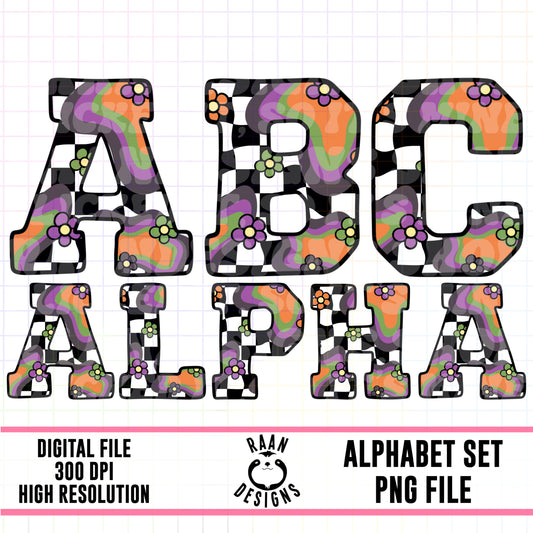 Halloween Retro Floral Checkered-Alpha Set