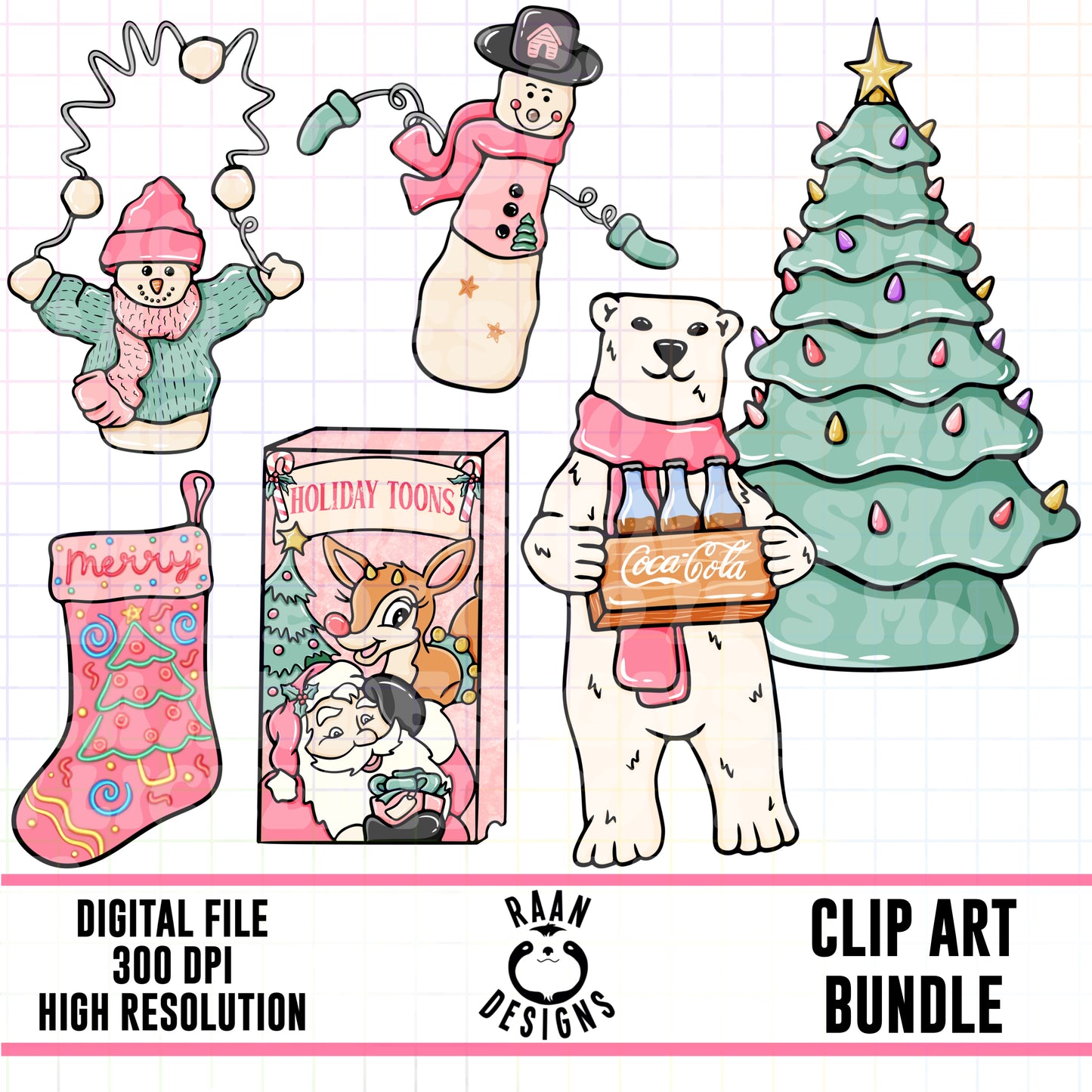 90’s Pink Christmas -Clipart Bundle