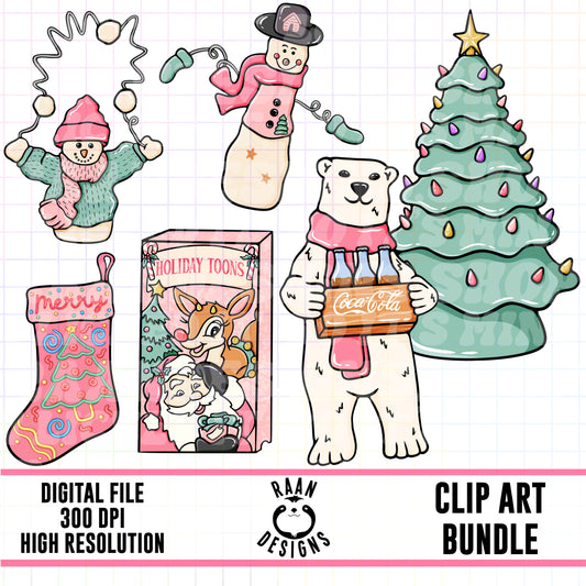 90’s Pink Christmas -Clipart Bundle