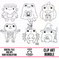 Halloween Frogs Outlines-Clipart Bundle