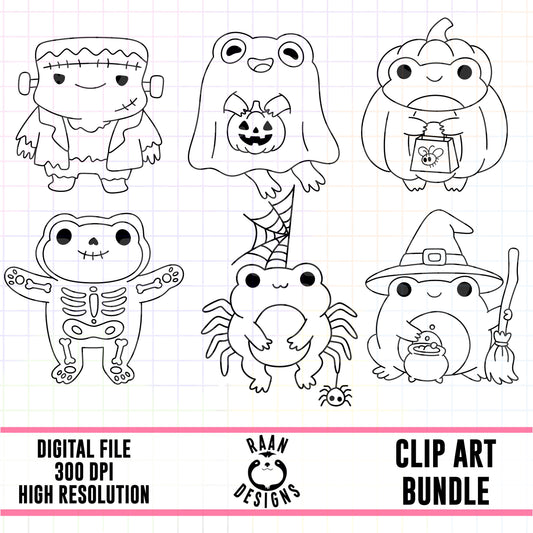 Halloween Frogs Outlines-Clipart Bundle