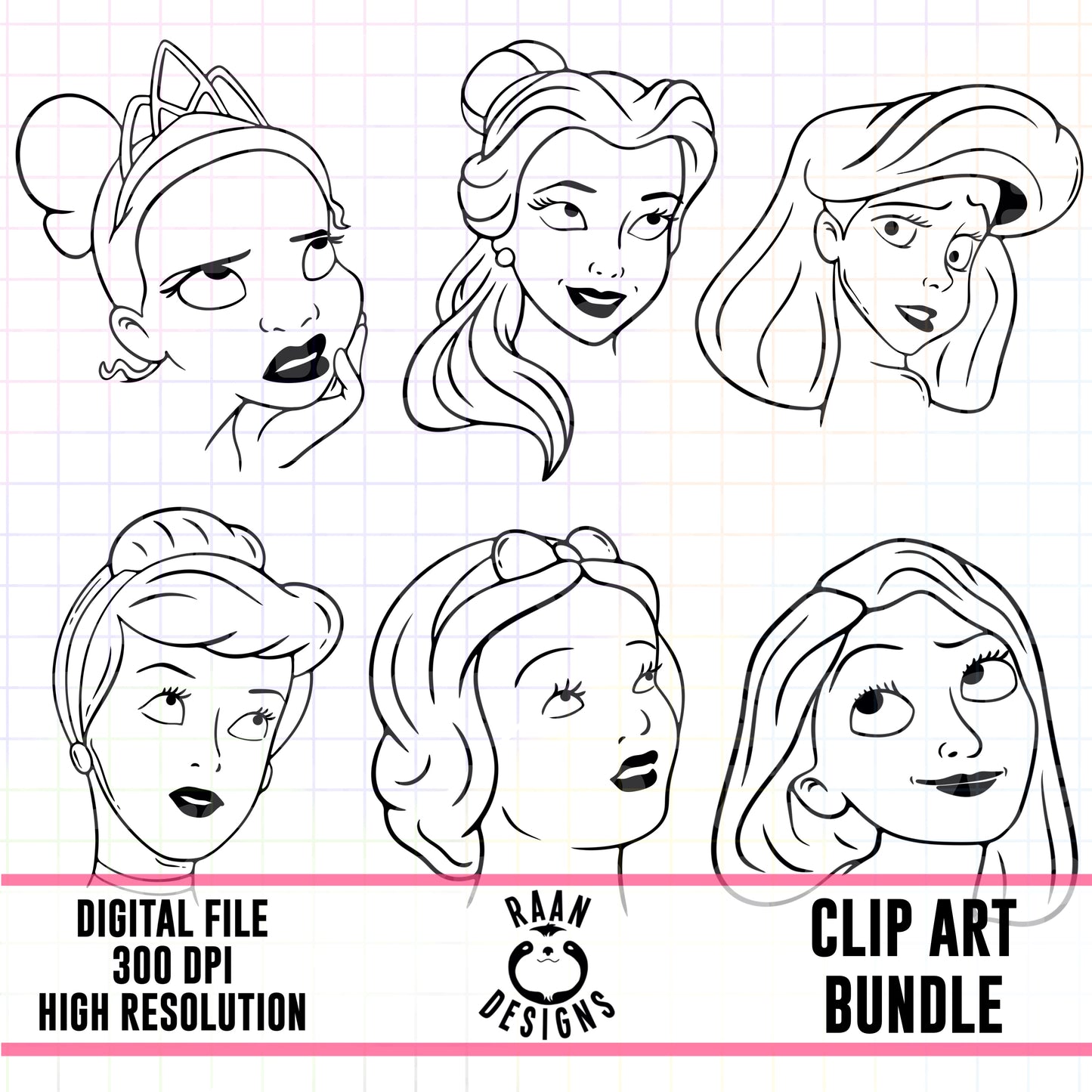 Princess Set 1 Outline-Clipart Bundle