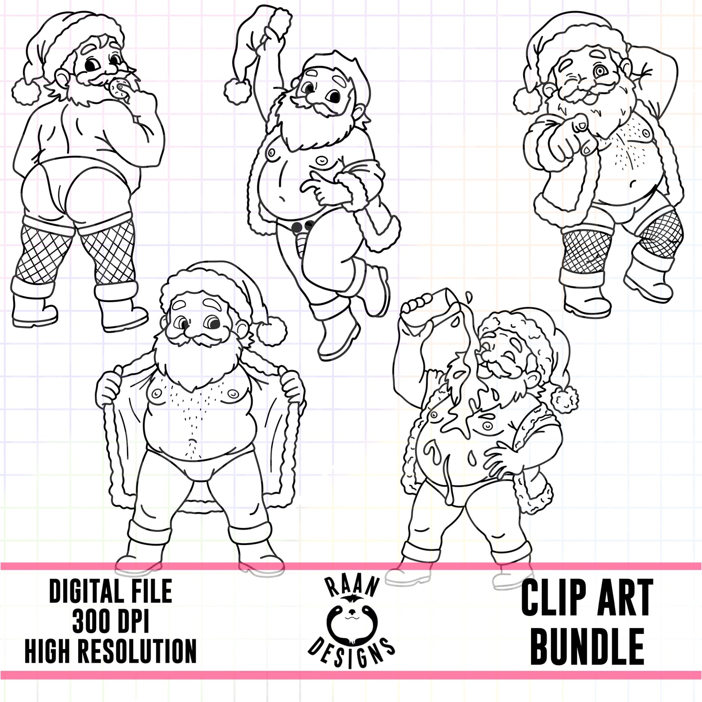 Stripper Santas Outline-Clipart Bundle