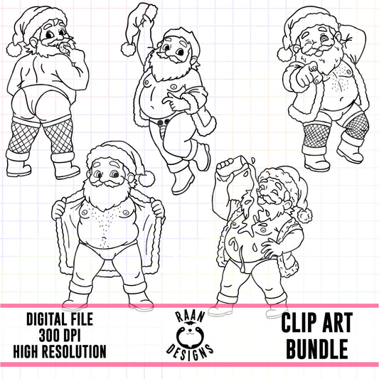 Stripper Santas Outline-Clipart Bundle