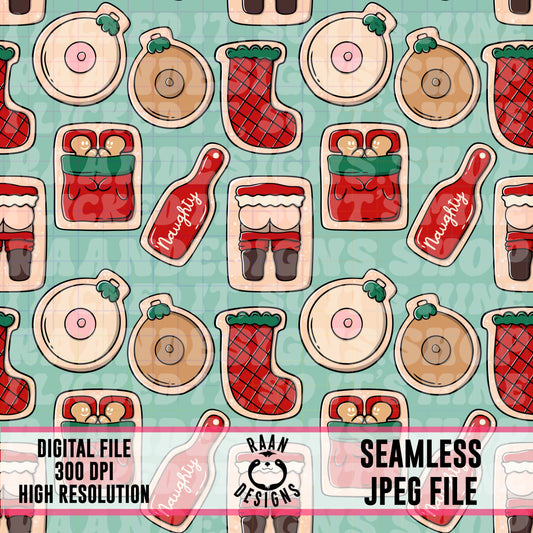 Naughty Christmas Sugar Cookies-Green-Seamless Pattern