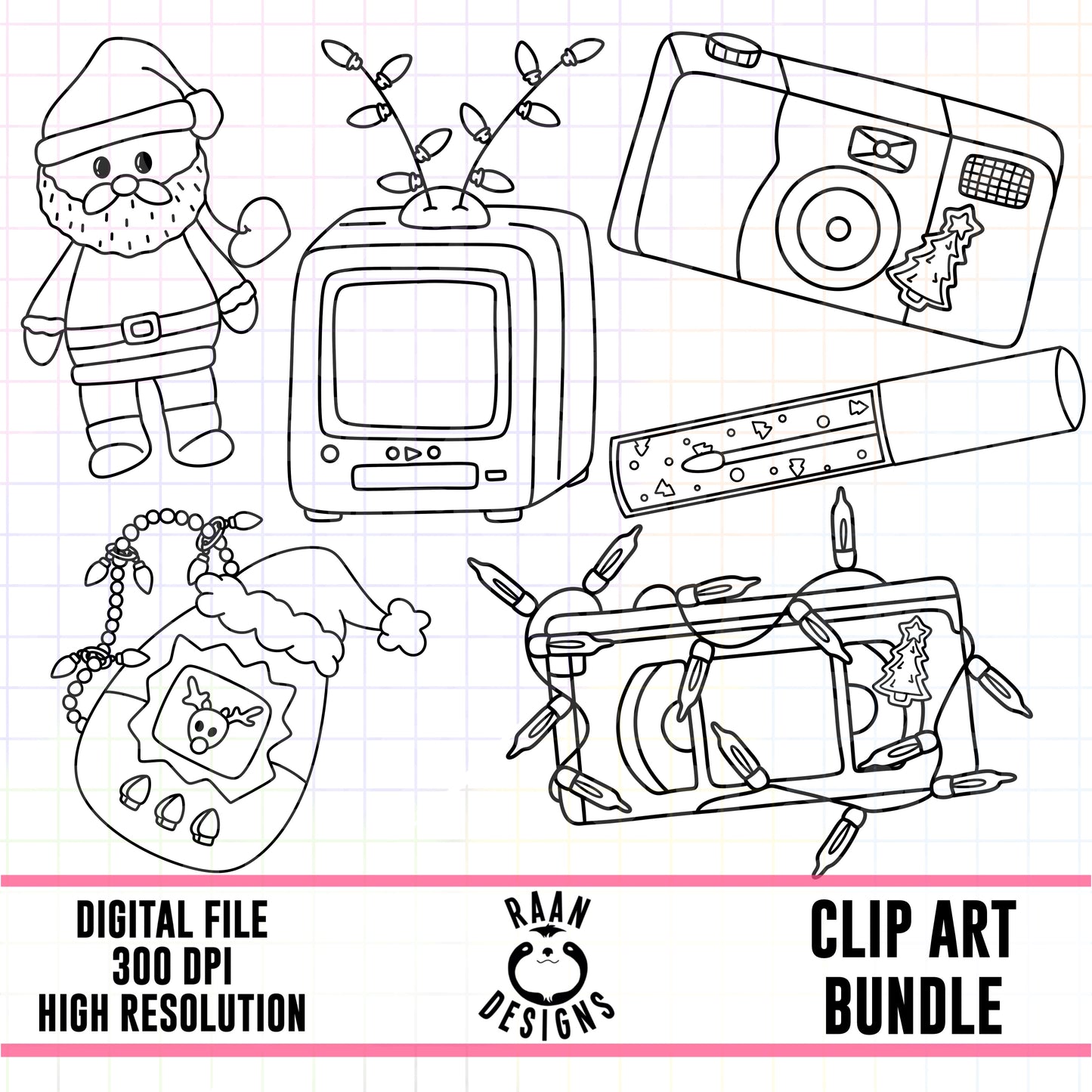 Nostalgic Christmas Outline-Clipart Bundle
