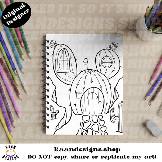 Cactus Fairy House-PRINTABLE COLORING PAGE