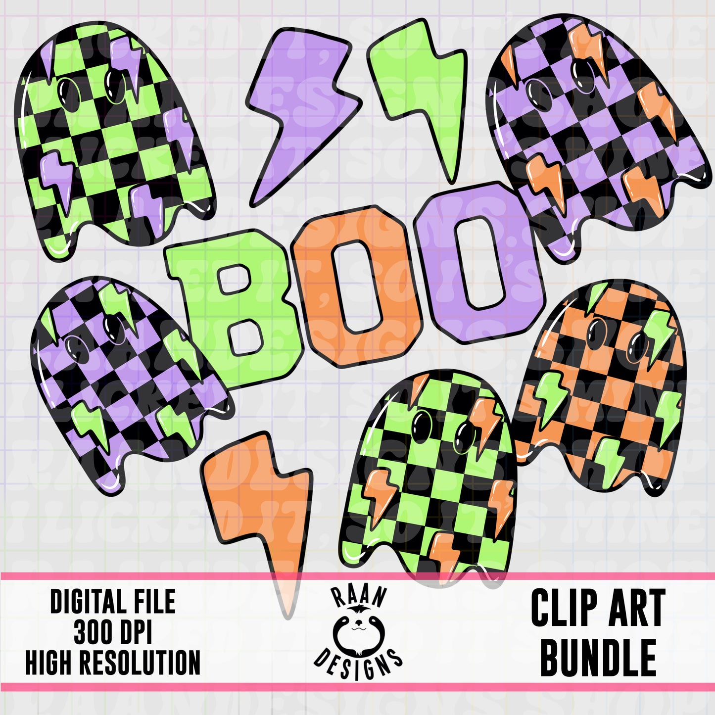 Boo Checkered Ghost-Clipart Bundle