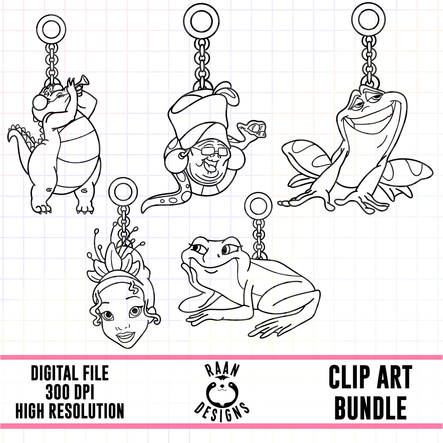 Tiana Charms Outlines-Clipart Bundle