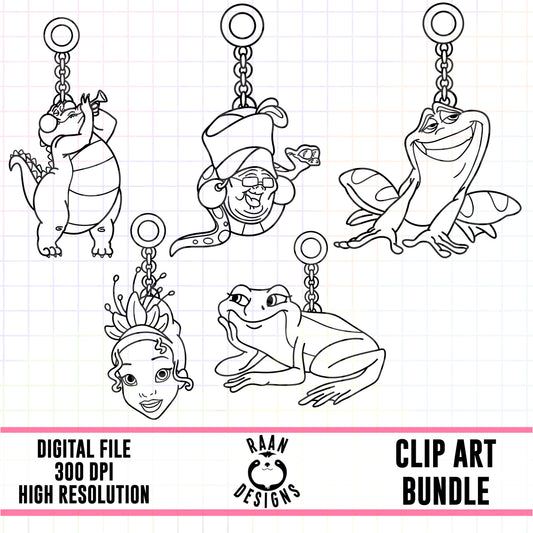 Tiana Charms Outlines-Clipart Bundle