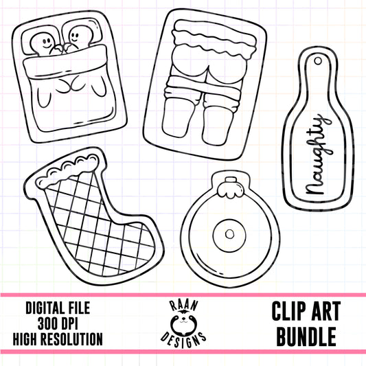 Naughty Christmas Sugar Cookies-Outline-Clipart Bundle
