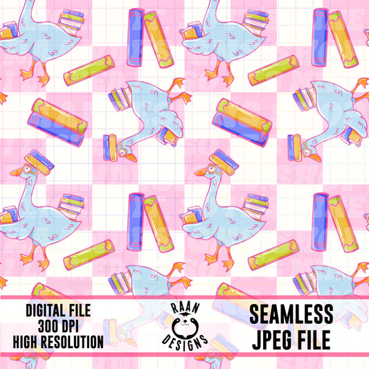 Checkered Pink Book Goose-Seamless Pattern