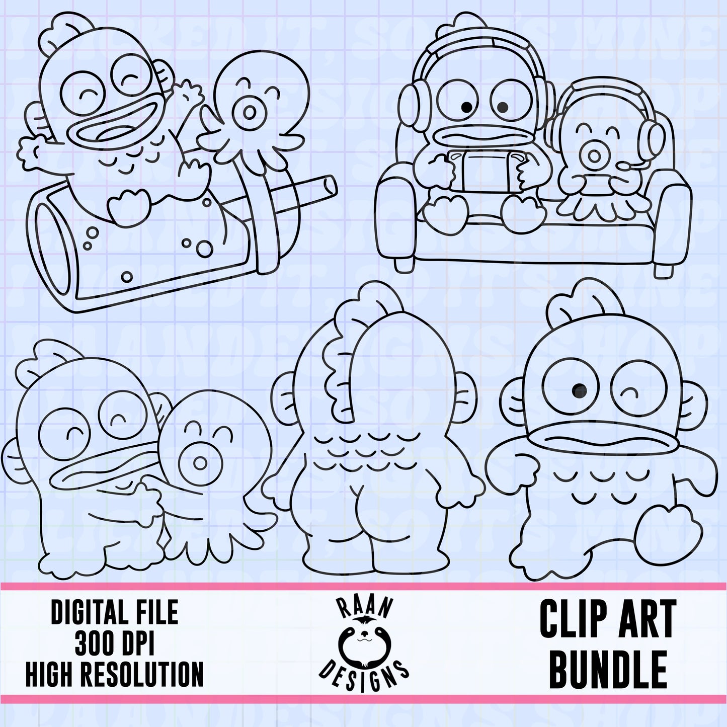 Hangyodon Outlines- Clipart Bundle