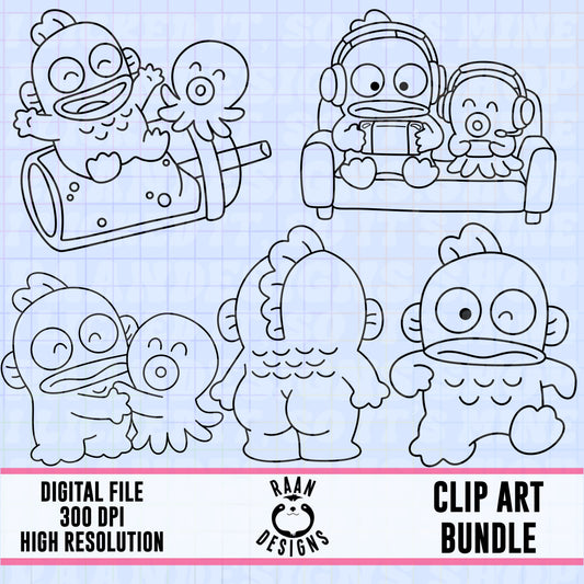 Hangyodon Outlines- Clipart Bundle
