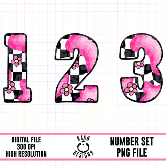 Pink Checkered Flowers-Number Set