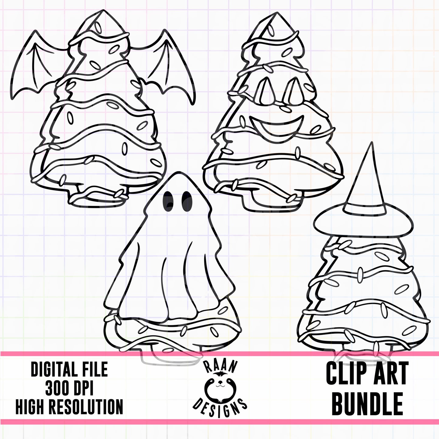Halloween Tree Cakes Outline-Clipart Bundle