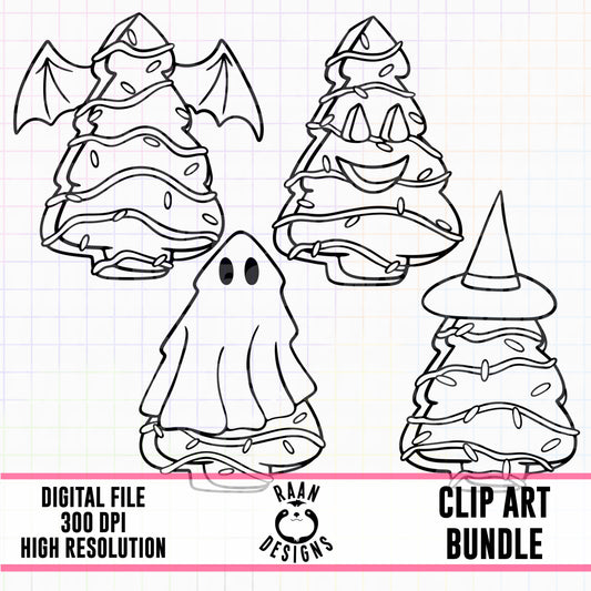Halloween Tree Cakes Outline-Clipart Bundle