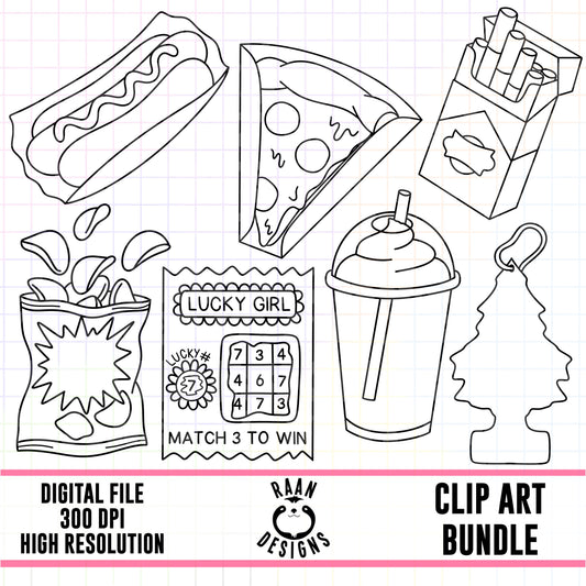 Gas Station Goodies Outlines-Clipart Bundle
