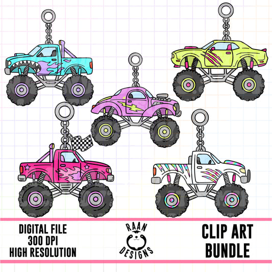 Girl Monster Truck Charms-Clipart Bundle